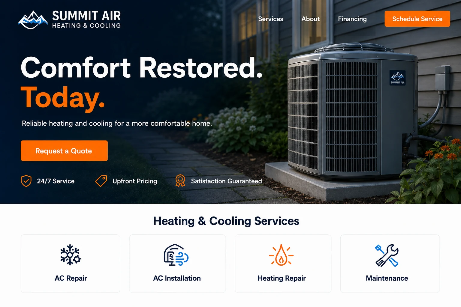 Summit Air heating and cooling website concept