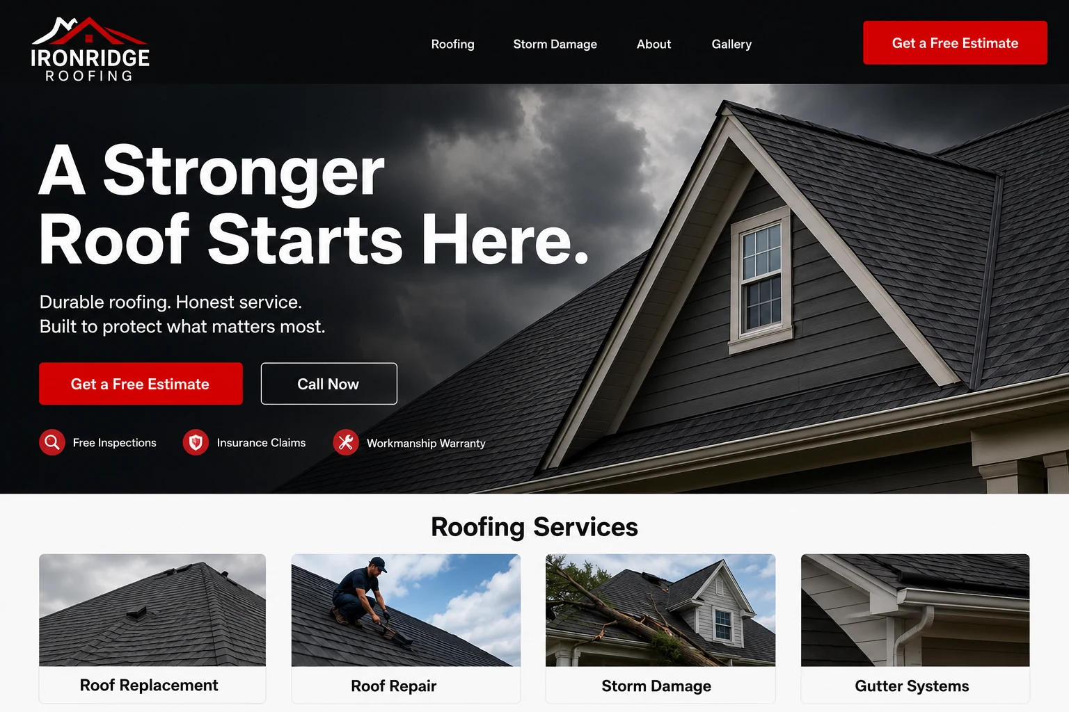 Ironridge Roofing website concept